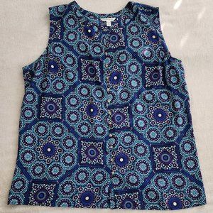 Croft&Barrow Women 3X Blue and Purple Geometric Print Button Down Sleeveless